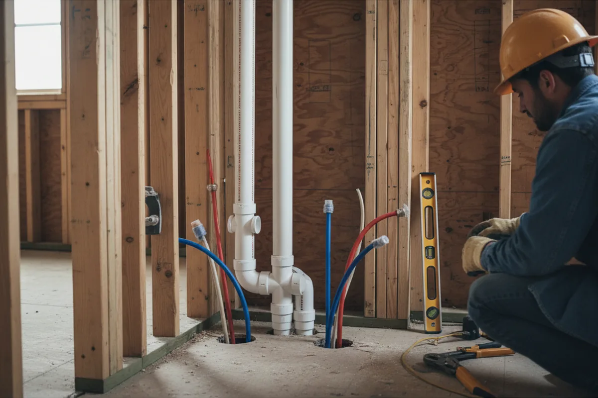 Drain and supply rough-in during Drain Cleaning in Saint Anne